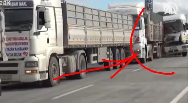 Τουρκικά φορτηγά μεταφέρουν τρόφιμα στον στρατό τους στην Συρία και… γίνονται σμπαράλια (βίντεο)